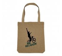 Fabulous Sac Shopping Tote Bag Aspect Lin - Ma Religion VTT Vélo France Cyclisme Montagne Descente - Sac de Courses Toile Epaisse 360g Beige Naturel Cabas Porté Epaule Solide Imprimé en France