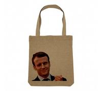 Fabulous Sac Shopping Tote Bag Aspect Lin - Macron Clin d'Oeil President France Humour Meme - Sac de Courses Toile Epaisse 360g Beige Naturel Cabas Porté Epaule Solide Imprimé en France