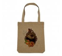 Fabulous Sac Shopping Tote Bag Aspect Lin - Madame Lapin Portrait Fleurs Collage Art Surréalisme 1920 - Sac de Courses Toile Epaisse 360g Beige Naturel Cabas Porté Epaule Solide Imprimé en France