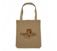 Fabulous Sac Shopping Tote Bag Aspect Lin - Mamours la Maman Ours Dessin Illustration - Sac de Courses Toile Epaisse 360g Beige Naturel Cabas Porté Epaule Solide Imprimé en France