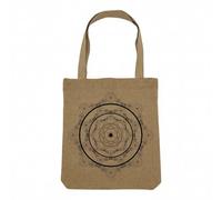 Fabulous Sac Shopping Tote Bag Aspect Lin - Mandala Meditation Yoga Inde Noir et Blanc Cercles - Sac de Courses Toile Epaisse 360g Beige Naturel Cabas Porté Epaule Solide Imprimé en France