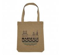 Fabulous Sac Shopping Tote Bag Aspect Lin - Marseille Minimalist France Ville Pastis OM - Sac de Courses Toile Epaisse 360g Beige Naturel Cabas Porté Epaule Solide Imprimé en France