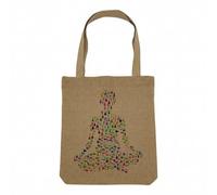 Fabulous Sac Shopping Tote Bag Aspect Lin - Meditation Posture de Yoga Multicolor Bien Etre - Sac de Courses Toile Epaisse 360g Beige Naturel Cabas Porté Epaule Solide Imprimé en France