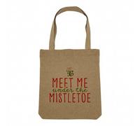 Fabulous Sac Shopping Tote Bag Aspect Lin - Meet me under the Mistletoe Noel Hiver Cadeau Père Noel - Sac de Courses Toile Epaisse 360g Beige Naturel Cabas Porté Epaule Solide Imprimé en France