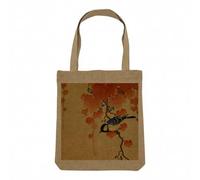 Fabulous Sac Shopping Tote Bag Aspect Lin - Merle Bleu Estampe Japonaise Motif Traditionel Art - Sac de Courses Toile Epaisse 360g Beige Naturel Cabas Porté Epaule Solide Imprimé en France