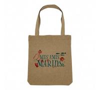 Fabulous Sac Shopping Tote Bag Aspect Lin - Mes Amis Marins Animaux Aquatique Dessin Illustration - Sac de Courses Toile Epaisse 360g Beige Naturel Cabas Porté Epaule Solide Imprimé en France