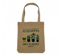 Fabulous Sac Shopping Tote Bag Aspect Lin - Mes Plantes - L'argent ne Fait Pas le Bonheur Déco Sac de Courses Toile Epaisse 360g Beige Naturel Cabas Porté Epaule Solide Imprimé en France