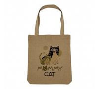Fabulous Sac Shopping Tote Bag Aspect Lin - Mommy Cat and her Kitten Drawing Illustration Bebe - Sac de Courses Toile Epaisse 360g Beige Naturel Cabas Porté Epaule Solide Imprimé en France