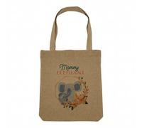 Fabulous Sac Shopping Tote Bag Aspect Lin - Mommy Elephant and her Baby Drawing Illustration - Sac de Courses Toile Epaisse 360g Beige Naturel Cabas Porté Epaule Solide Imprimé en France