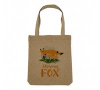 Fabulous Sac Shopping Tote Bag Aspect Lin - Mommy Fox and her Baby Fox Drawing Illustration - Sac de Courses Toile Epaisse 360g Beige Naturel Cabas Porté Epaule Solide Imprimé en France