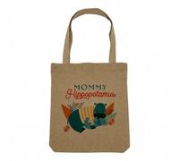 Fabulous Sac Shopping Tote Bag Aspect Lin - Mommy Hippopotamus and her Baby Drawing Illustration - Sac de Courses Toile Epaisse 360g Beige Naturel Cabas Porté Epaule Solide Imprimé en France