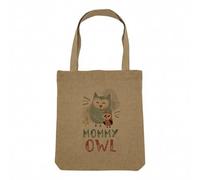 Fabulous Sac Shopping Tote Bag Aspect Lin - Mommy Owl and her Baby Drawing Illustration - Sac de Courses Toile Epaisse 360g Beige Naturel Cabas Porté Epaule Solide Imprimé en France