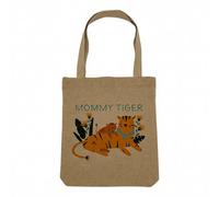 Fabulous Sac Shopping Tote Bag Aspect Lin - Mommy Tiger and her Baby Drawing Illustration Cute - Sac de Courses Toile Epaisse 360g Beige Naturel Cabas Porté Epaule Solide Imprimé en France