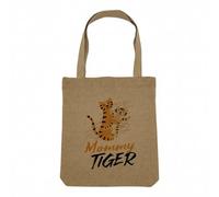 Fabulous Sac Shopping Tote Bag Aspect Lin - Mommy Tiger and her Baby Drawing Illustration Cute - Sac de Courses Toile Epaisse 360g Beige Naturel Cabas Porté Epaule Solide Imprimé en France