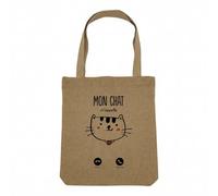 Fabulous Sac Shopping Tote Bag Aspect Lin - Mon Chat M'Appelle Chaton Animaux Mignon - Sac de Courses Toile Epaisse 360g Beige Naturel Cabas Porté Epaule Solide Imprimé en France