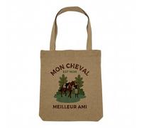 Fabulous Sac Shopping Tote Bag Aspect Lin - Mon Cheval est Mon Meilleur Ami Equitation - Sac de Courses Toile Epaisse 360g Beige Naturel Cabas Porté Epaule Solide Imprimé en France