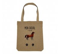 Fabulous Sac Shopping Tote Bag Aspect Lin - Mon Cheval M'Appelle Animaux Passion - Sac de Courses Toile Epaisse 360g Beige Naturel Cabas Porté Epaule Solide Imprimé en France