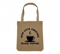 Fabulous Sac Shopping Tote Bag Aspect Lin - Mon Côté Obscur Café Noir Expresso - Sac de Courses Toile Epaisse 360g Beige Naturel Cabas Porté Epaule Solide Imprimé en France