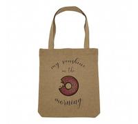 Fabulous Sac Shopping Tote Bag Aspect Lin - Mon Soleil du Matin Donut Morning Sunshine - Sac de Courses Toile Epaisse 360g Beige Naturel Cabas Porté Epaule Solide Imprimé en France