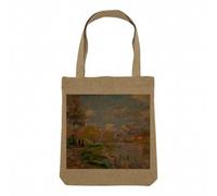 Fabulous Sac Shopping Tote Bag Aspect Lin - Monet Printemps sur la Seine Peinture Impressionnisme France - Sac de Courses Toile Epaisse 360g Beige Naturel Cabas Porté Epaule Solide Imprimé en France