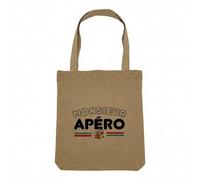 Fabulous Sac Shopping Tote Bag Aspect Lin - Monsieur Apéro France Alcool Soirée Homme - Sac de Courses Toile Epaisse 360g Beige Naturel Cabas Porté Epaule Solide Imprimé en France