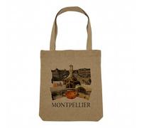 Fabulous Sac Shopping Tote Bag Aspect Lin - Montpellier Collage Ville France Sud Patrimoine - Sac de Courses Toile Epaisse 360g Beige Naturel Cabas Porté Epaule Solide Imprimé en France