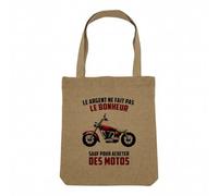 Fabulous Sac Shopping Tote Bag Aspect Lin - Moto - L'argent ne Fait Pas le Bonheur Bécane Voyage Sac de Courses Toile Epaisse 360g Beige Naturel Cabas Porté Epaule Solide Imprimé en France