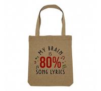 Fabulous Sac Shopping Tote Bag Aspect Lin - My Brain is 80% Song Lyrics Song Pop Music - Sac de Courses Toile Epaisse 360g Beige Naturel Cabas Porté Epaule Solide Imprimé en France