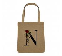 Fabulous Sac Shopping Tote Bag Aspect Lin - N Nora Naia Nina Lettre Alphabet Prénom Fleurs - Sac de Courses Toile Epaisse 360g Beige Naturel Cabas Porté Epaule Solide Imprimé en France