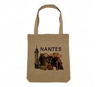 Fabulous Sac Shopping Tote Bag Aspect Lin - Nantes Collage France Ville Ouest Château - Sac de Courses Toile Epaisse 360g Beige Naturel Cabas Porté Epaule Solide Imprimé en France