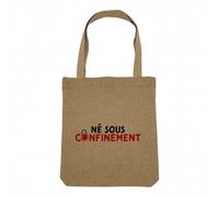 Fabulous Sac Shopping Tote Bag Aspect Lin - Né Sous Confinement Bébé Nouveau Né - Sac de Courses Toile Epaisse 360g Beige Naturel Cabas Porté Epaule Solide Imprimé en France
