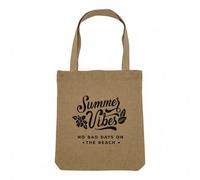 Fabulous Sac Shopping Tote Bag Aspect Lin - No Bad Days on the Beach Surf Vacances Eté Voyage - Sac de Courses Toile Epaisse 360g Beige Naturel Cabas Porté Epaule Solide Imprimé en France