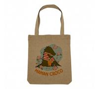 Fabulous Sac Shopping Tote Bag Aspect Lin - Odile la Maman Crocodile Dessin Illustration - Sac de Courses Toile Epaisse 360g Beige Naturel Cabas Porté Epaule Solide Imprimé en France
