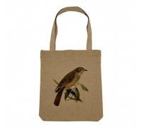 Fabulous Sac Shopping Tote Bag Aspect Lin - Oiseau Perché Planches Biologie Faune Illustration Ancienne - Sac de Courses Toile Epaisse 360g Beige Naturel Cabas Porté Epaule Solide Imprimé en France