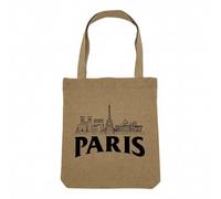 Fabulous Sac Shopping Tote Bag Aspect Lin - Paris Minimalist France Ville Tour Eiffel Louvre - Sac de Courses Toile Epaisse 360g Beige Naturel Cabas Porté Epaule Solide Imprimé en France