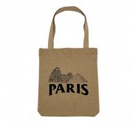 Fabulous Sac Shopping Tote Bag Aspect Lin - Paris Minimalist Louvre France Ville - Sac de Courses Toile Epaisse 360g Beige Naturel Cabas Porté Epaule Solide Imprimé en France
