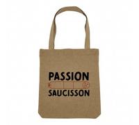 Fabulous Sac Shopping Tote Bag Aspect Lin - Passion Saucisson Charcuterie France Apéro - Sac de Courses Toile Epaisse 360g Beige Naturel Cabas Porté Epaule Solide Imprimé en France