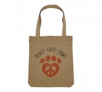 Fabulous Sac Shopping Tote Bag Aspect Lin - Peace Love Paws Cat Dog Pets Hippie - Sac de Courses Toile Epaisse 360g Beige Naturel Cabas Porté Epaule Solide Imprimé en France