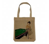 Fabulous Sac Shopping Tote Bag Aspect Lin - Peinture Geisha Japonnaise Joue au Billard - Sac de Courses Toile Epaisse 360g Beige Naturel Cabas Porté Epaule Solide Imprimé en France
