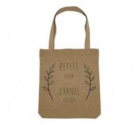 Fabulous Sac Shopping Tote Bag Aspect Lin - Petite Soeur Grande Gueule dans Couronne de Lauriers - Sac de Courses Toile Epaisse 360g Beige Naturel Cabas Porté Epaule Solide Imprimé en France