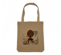 Fabulous Sac Shopping Tote Bag Aspect Lin - Pieuvre Coquille de Noix Collage Art Surréalisme Grotesque - Sac de Courses Toile Epaisse 360g Beige Naturel Cabas Porté Epaule Solide Imprimé en France