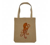 Fabulous Sac Shopping Tote Bag Aspect Lin - Pieuvre Orange Illustration Dessin Mer Ocean - Sac de Courses Toile Epaisse 360g Beige Naturel Cabas Porté Epaule Solide Imprimé en France