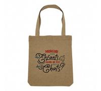 Fabulous Sac Shopping Tote Bag Aspect Lin - Pourquoi avoir des Enfants quand on peut avoir des Chats ? - Sac de Courses Toile Epaisse 360g Beige Naturel Cabas Porté Epaule Solide Imprimé en France