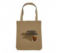 Fabulous Sac Shopping Tote Bag Aspect Lin - Pyrénées Atlantiques 64 Département Pau Carte Ancienne Rare - Sac de Courses Toile Epaisse 360g Beige Naturel Cabas Porté Epaule Solide Imprimé en France