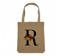 Fabulous Sac Shopping Tote Bag Aspect Lin - R Rose Romy Romane Lettre Alphabet Prénom Fleurs - Sac de Courses Toile Epaisse 360g Beige Naturel Cabas Porté Epaule Solide Imprimé en France