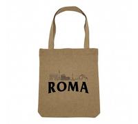 Fabulous Sac Shopping Tote Bag Aspect Lin - Roma Minimalist Rome Voyage Histoire Tourisme - Sac de Courses Toile Epaisse 360g Beige Naturel Cabas Porté Epaule Solide Imprimé en France