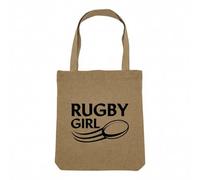 Fabulous Sac Shopping Tote Bag Aspect Lin - Rugby Girl Sport Equipe Stade Ballon XV - Sac de Courses Toile Epaisse 360g Beige Naturel Cabas Porté Epaule Solide Imprimé en France