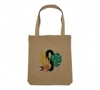 Fabulous Sac Shopping Tote Bag Aspect Lin - S Sarah Sandy Lettre Prénom Fleurs Tropicale Exotique - Sac de Courses Toile Epaisse 360g Beige Naturel Cabas Porté Epaule Solide Imprimé en France