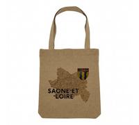 Fabulous Sac Shopping Tote Bag Aspect Lin - Saone et Loire 71 Departement Macon Carte Ancienne - Sac de Courses Toile Epaisse 360g Beige Naturel Cabas Porté Epaule Solide Imprimé en France