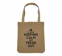 Fabulous Sac Shopping Tote Bag Aspect Lin - Screw Keeping Calm and Freak Out Parodie Angleterre - Sac de Courses Toile Epaisse 360g Beige Naturel Cabas Porté Epaule Solide Imprimé en France